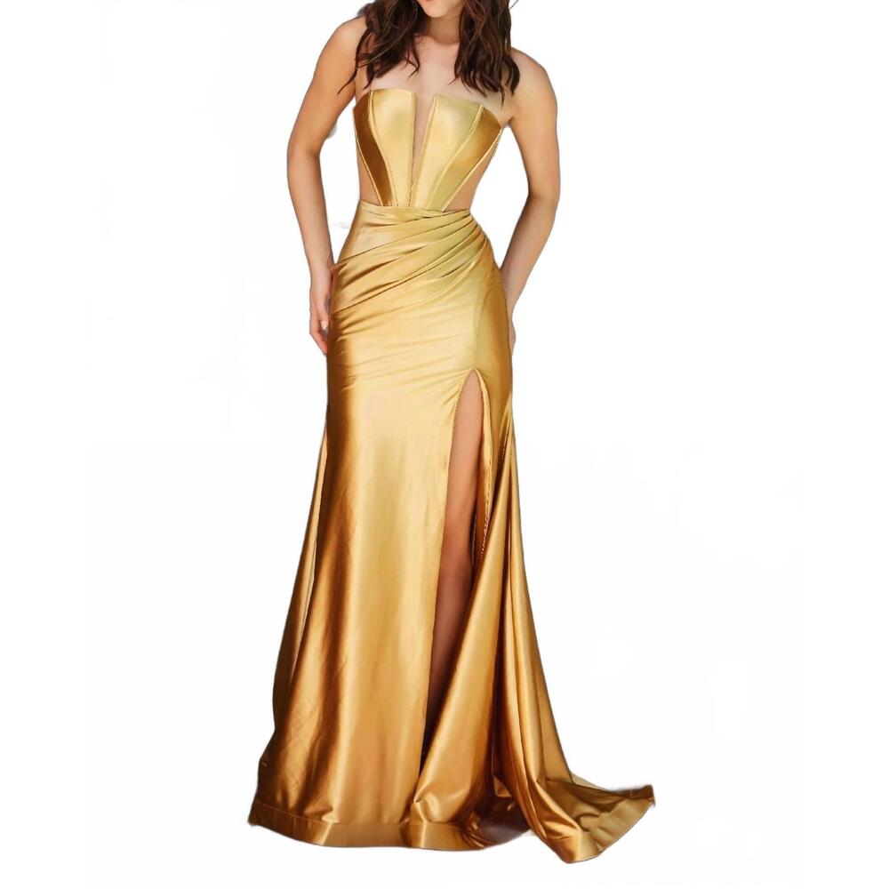 NEW AVA PRESLEY strapless cut-out prom dress in gold
